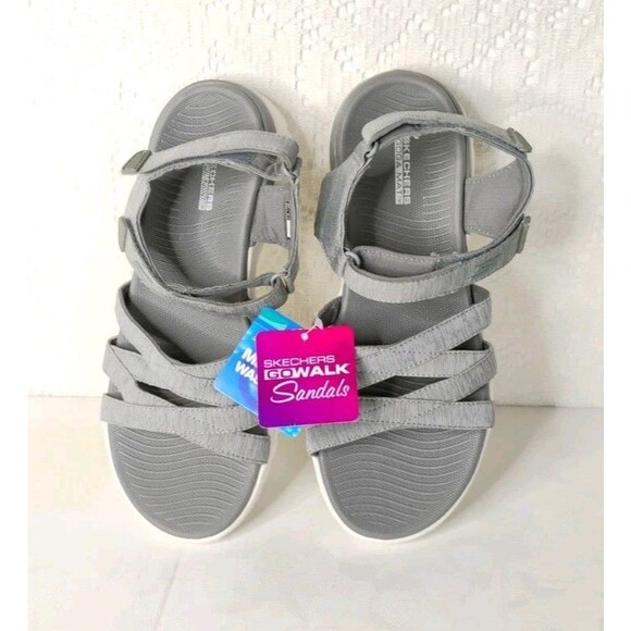 Skechers Sandals On-The-go Flex Ankle Strap Sandal Size 7 Gray and White NWT - Picture 8 of 16